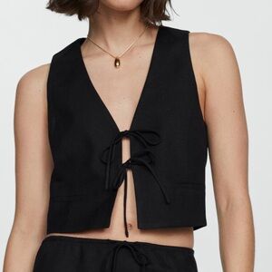 NWT MANGO black linen tie-front top/vest - Small